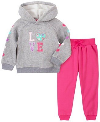 Little Girl 2-Piece Hooded Fleece Top with Fleece Pant Set