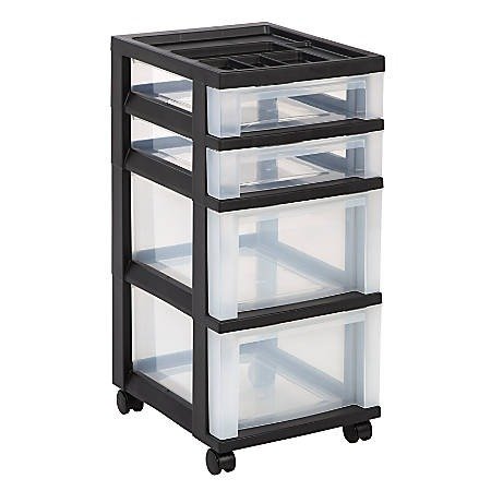® Brand Plastic Storage Cart, 4 Drawers, 26 7/16"H x 12 1/16"W x 14 1/4"D, Black Item # 550984