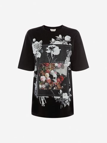 Women's Black Floral Album T Shirt | Alexander McQueen