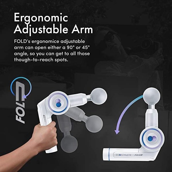 REATHLETE FOLD First Ever Foldable Percussive Therapy Massage Gun for Athletes – Handheld, Wireless Deep Tissue Massage – Ideal for Back, Shoulder, Arms, Glutes, Calf’s - Full Body Pain Relief (White)