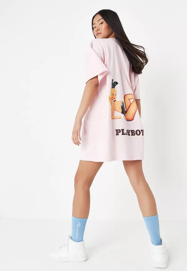 - Playboy xRose Pink Bunny Girl Graphic T Shirt Dress