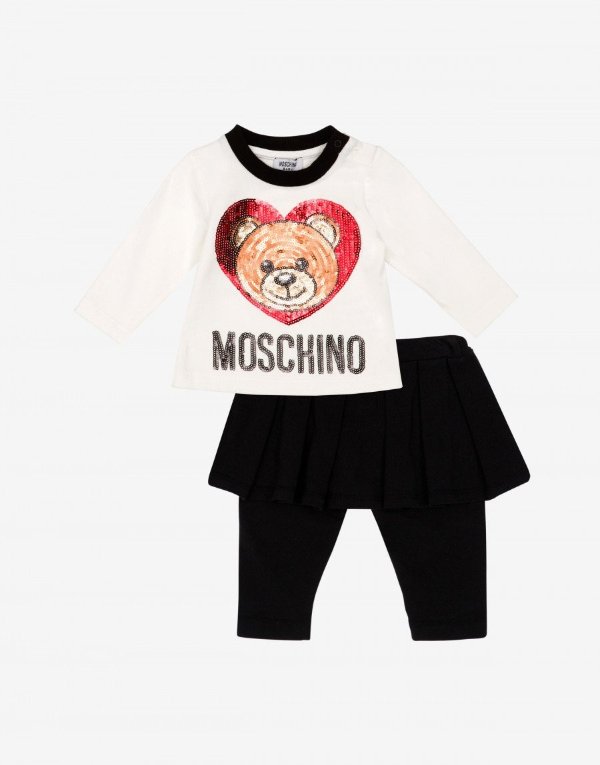 Outfit with T-shirt and skirt pants in cotton with sequin decoration - Kids Xmas - FW18 COLLECTION - Moods - Moschino