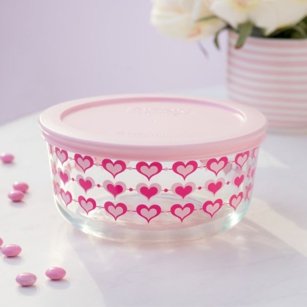 Hearts4-cupGlassFoodStorageContainerwithPinkLid