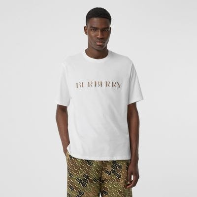 Embroidered Check Logo Cotton T-shirt