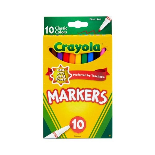 Classic Thin Line Marker Set, 10 Count, Assorted Colors, School Supplies for Kids
