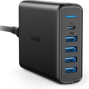 USB C Wall Charger, Anker Premium 60W 5-Port Desktop Charger with One 30W Power Delivery Port for MacBook Air 2018, Ipad Pro 2018, S10, and 4 Poweriq Ports for iPhone Xs/Max/XR/X/8, S9/S8 and More