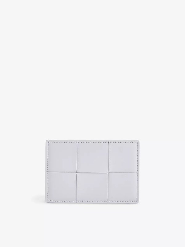 Intrecciato-woven padded leather card holder