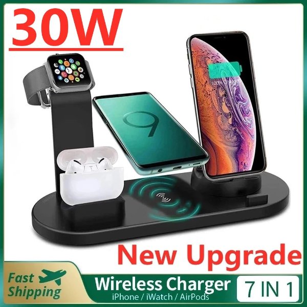VIKEFON 30W 7 in 1 Wireless Charger Stand Pad