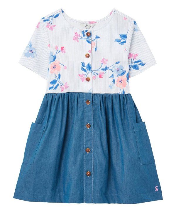 White & Blue Floral Liddie Luxe Shirt Dress - Toddler & Girls