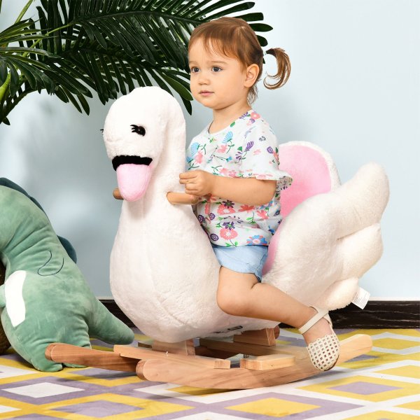 Plush Kids Ride On Toy Rocking Horse Swan Style Animal Rocker Seat Gift