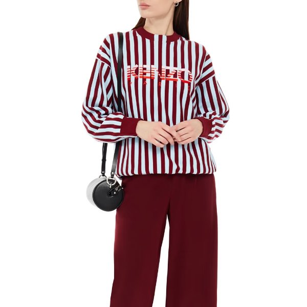 Embroidered striped French cotton-terry sweatshirt