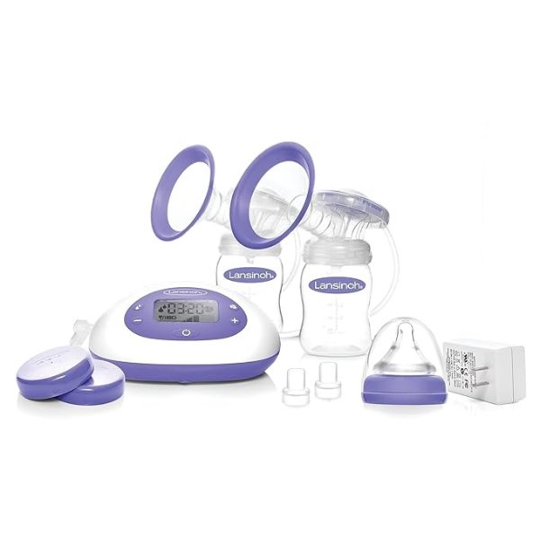 Signature Pro by Lansinoh Double Electric Breast Pump with LCD Screen, Portable Breast Pump with Adjustable Suction & Pumping Levels for Mom's Comfort