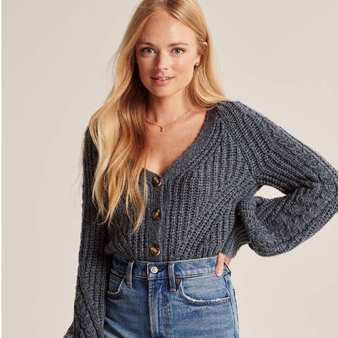 abercrombie puff sleeve cropped cardigan