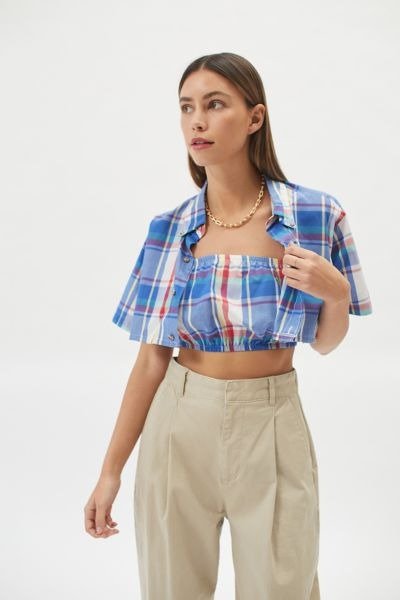 Recycled Check Button-Down Shirt + Tube Top Set