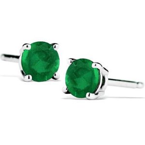 1/2 Carat Natural 4MM Emerald Stud Earrings in .925 Sterling Silver
