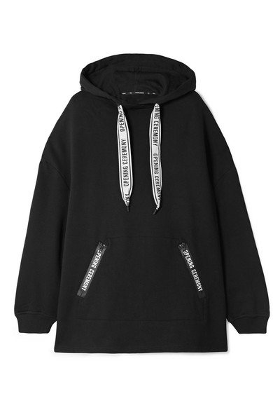 Oversized printed cotton-jersey hooded top