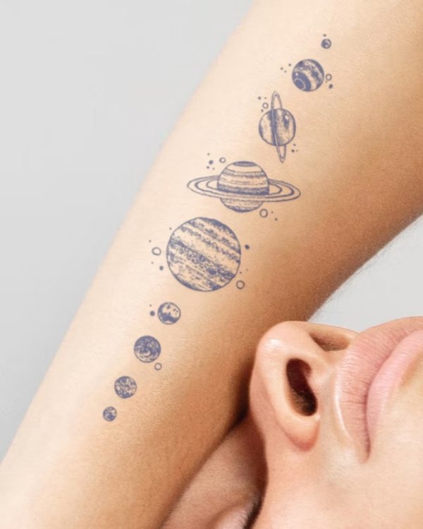 Star System Semi-Permanent Tattoo. Lasts 1-2 weeks. Painless and easy to apply. Organic ink. Browse more or create your own.
