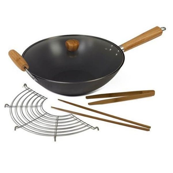 Nonstick Carbon Steel 14" Wok 5-Pc. Cookware Set