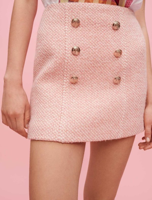 Pink and ecru marl tweed skirt