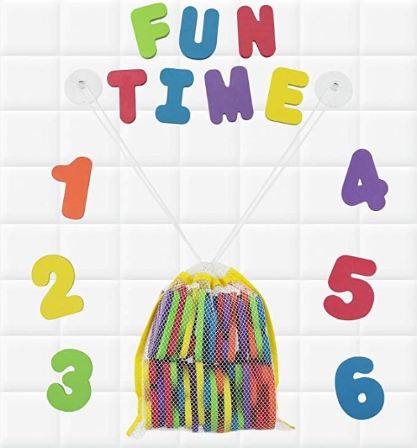 Bath Foam Letters & Numbers with Mesh Bath Toys Organizer, 36 Count