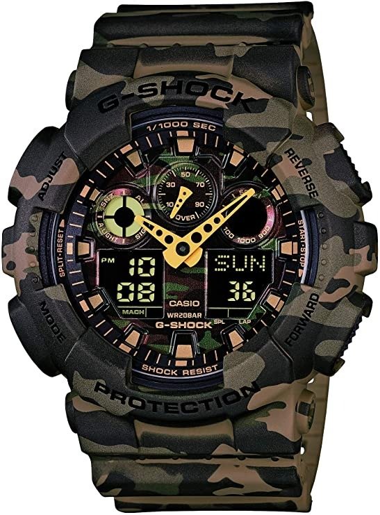 Men's GA-100 XL Series G-Shock Quartz 200M WR Shock Resistant Watch, Woodland Camouflage (Model: GA-100CM-5ACR)