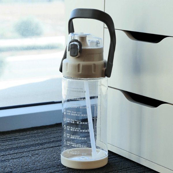 大容量水杯子 运动便携水壶 整日刻度提醒喝水 吸管杯子 2000ml【每日定量时间喝水杯 】