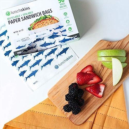 Recyclable + Sealable Paper Sandwich Bags, 50-count, Shark