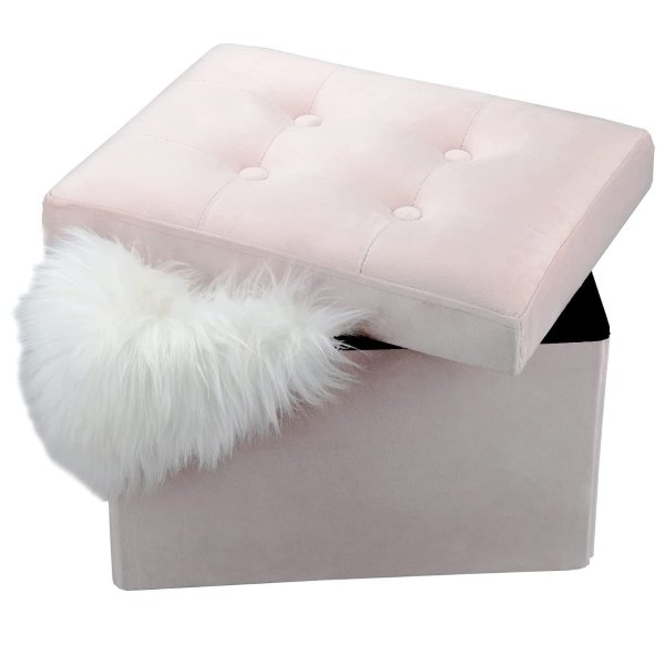 LINMAGCO 16" Small Velvet Ottoman with Storage