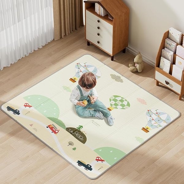 Baby Play Mat 79" x 71" x 0.4" Large Crawling Mat Thick Foam Activity Mat for Babies Anti-Slip Mat for Kids Toddlers Waterproof Tummy Time Mat Portable Playmat for Outdoor Travel (Balloon)