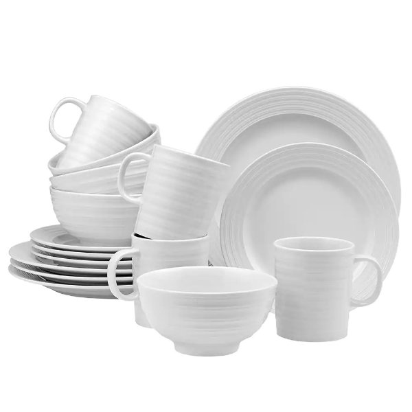 Over and Back LeBlanc 16-Piece Casual White Porcelain Dinnerware Set (Service for 4)