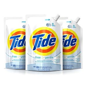 Tide Liquid Laundry Detergent Smart Pouch, Free & Gentle HE, Pack of three 48 oz. pouches, 93 loads