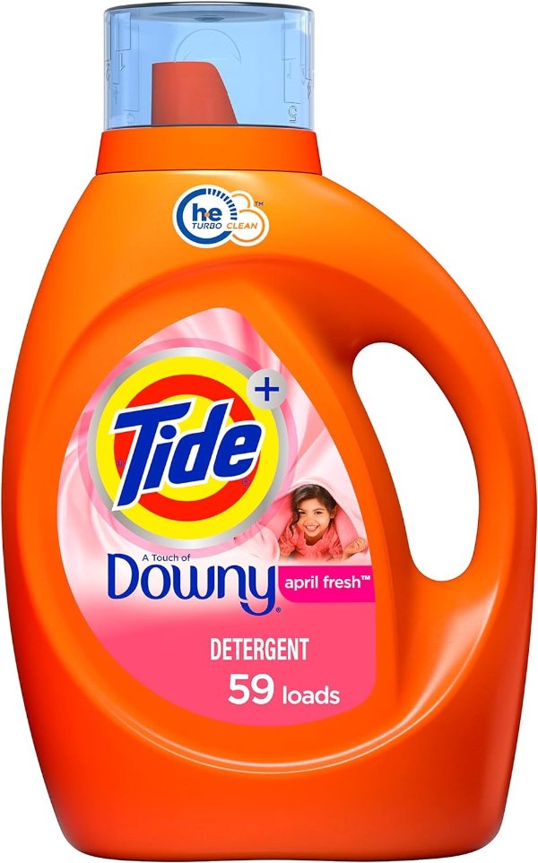 with Downy Laundry Detergent Liquid Soap, High Efficiency (HE), April Fresh Scent, 59 Loads 85 fl oz