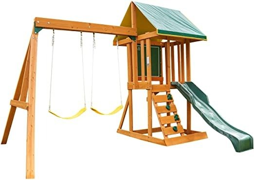 Appleton Wooden Swing Set / Playset with Swings, Slide, Rock Wall, Chalkwall, Clubhouse and Sandbox, Gift for Ages 3-10