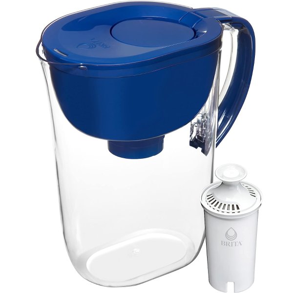 Large Water Filter Pitcher for Tap and Drinking Water with SmartLight Filter Change Indicator + 1 Standard Filter, Lasts 2 Months, 10-Cup Capacity, Blue