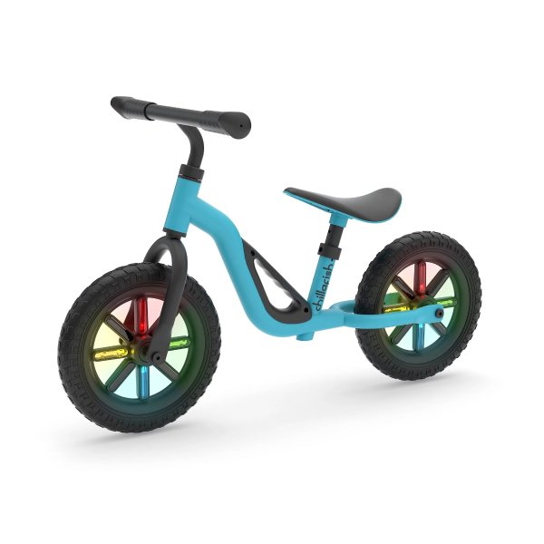 Charlie Glow Lightweight Balance Bike with Carry Handle and Light-up Wheels, Adjustable Seat and Handlebar, and Puncture-Proof 10-inch Tires, Sky
