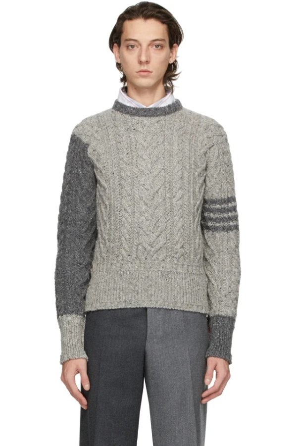 Grey Mohair Aran 4-Bar Cable Sweater