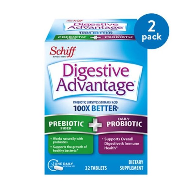 (2 Pack) Digestive Advantage Prebiotic Fiber Plus Probiotic Tablets, 32 count