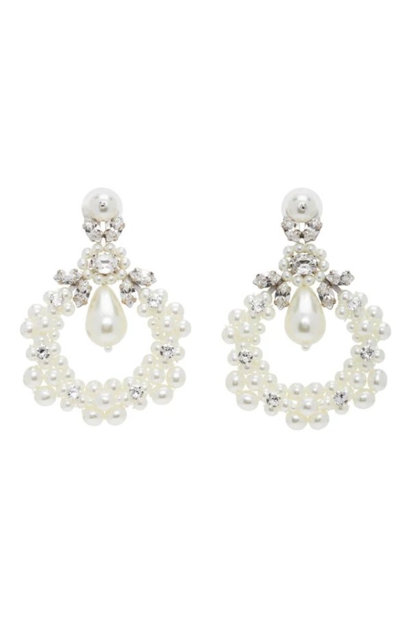 White Jewelled Cluster Cameo Earrings