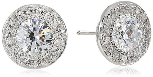 Platinum or Gold Plated Sterling Silver Halo Swarovski Zirconia Stud Earrings