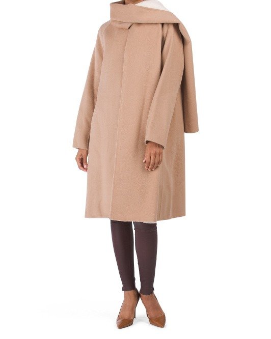 Double Face Wool Blend Coat With Scarf
