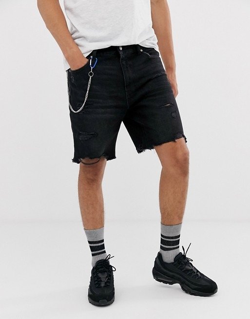 slim denim shorts with abrasions in black | ASOS