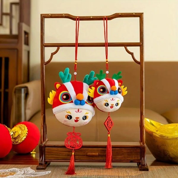 1pc/1 Pair Chinese Dragon Year Mascot Dragon Head Doll Cartoon Dragon Plush Doll Pendant Chinese New Year Gift