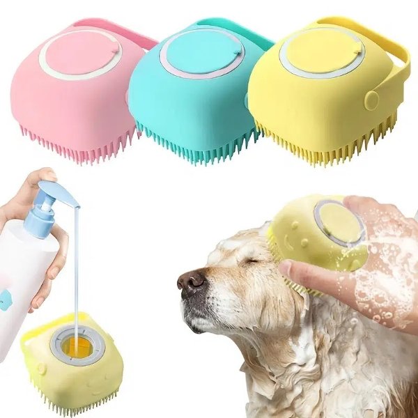 Softness Silicone Pet Brush For Dog Cat Dog Hair Massage Bath Brush With Shower Gel Dispenser | Save Money On Temu | Temu