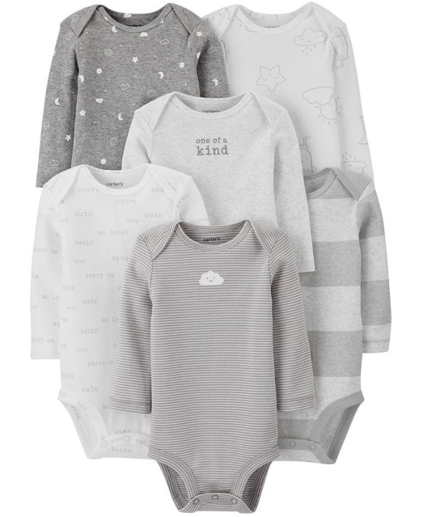 Baby Boys or Girls 6-Pack Printed Long-Sleeve Cotton Bodysuits