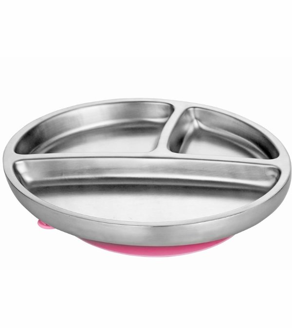 Stainless Steel Suction Toddler Plate - Pink