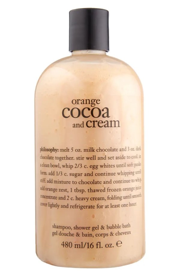 orange cocoa & cream shampoo, shower gel & bubble bath
