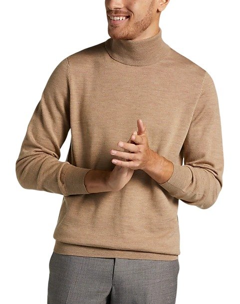 Jos. A. Bank Traveler Modern Fit Merino Wool Turtleneck Sweater, Black - Men's Sweaters | Men's Wearhouse