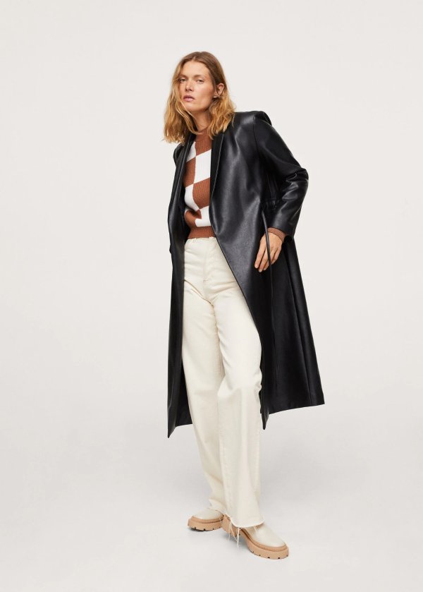 Leather-effect jacket with belt - Women | Mango USA
