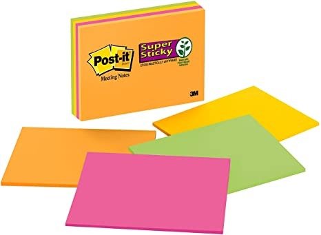 -it Super Sticky Notes, 8x6 in, 4 Pads, 2x the Sticking Power, Rio de Janeiro Collection, Bright Colors ( (Orange, Pink, Blue, Green), Recyclable (6845-SSP)