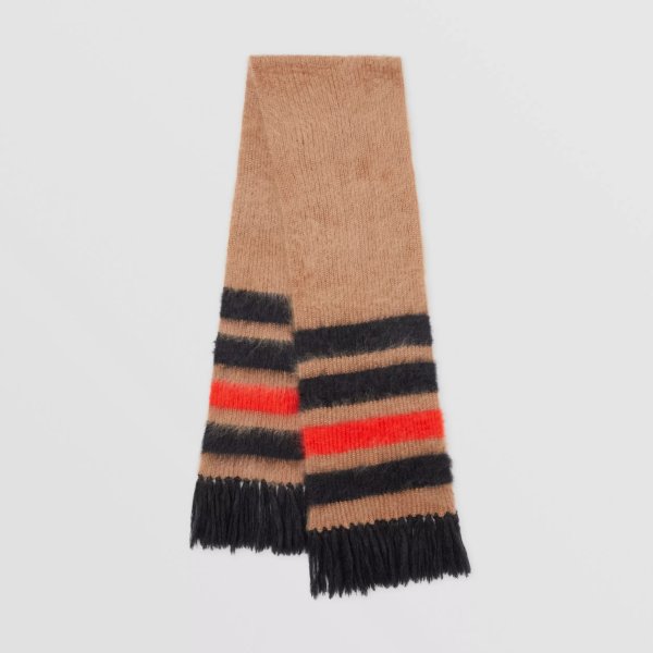 Striped Knitted Mohair Silk Scarf